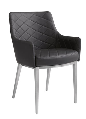 Sunpan Chase Dining Armchair - Sleek Faux Leather Design with Brushed Stainless Steel Legs for Style & Comfort Black