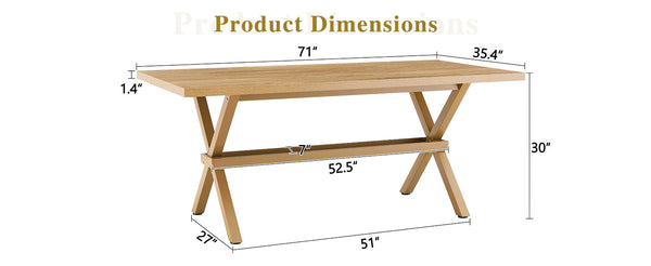 English Elm 71 Inch Industrial Dining Table Walnut Mdf Top Seats 8 with X Frame Steel Base Wood W1151P434795