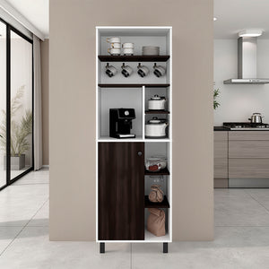 English Elm Evans Tall Coffee Station with Machine Compartment Open Shelves and Drawer in Walnut B097P481227