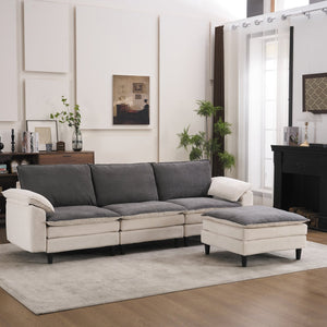 English Elm 100.39" Chenille Cloud Sectional Modular L Shape Deep Seat Sofa with Ottoman W5029S00002
