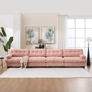 English Elm Modular Cloud Sectional Sofa Flannelette Upholstered Deep Seat with Plush Round Armrests Pink W2120S00044