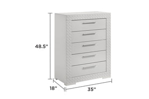 English Elm Blanca King 5-Piece Bedroom Set with LED Headboard, White Lacquer Finish, Quilted Accents & Storage B009S01392