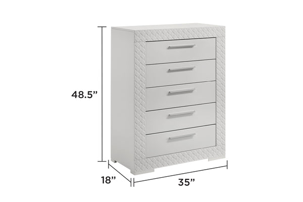 English Elm Blanca King 5-Piece Bedroom Set with LED Headboard, White Lacquer Finish, Quilted Accents & Storage B009S01392