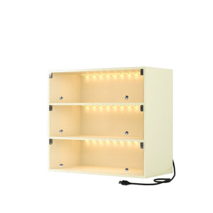 English Elm Off White Led Shoe Box Display Cabinet - 3-Tier Glass Door Storage For 6 Sneakers With Lights W1320P183134