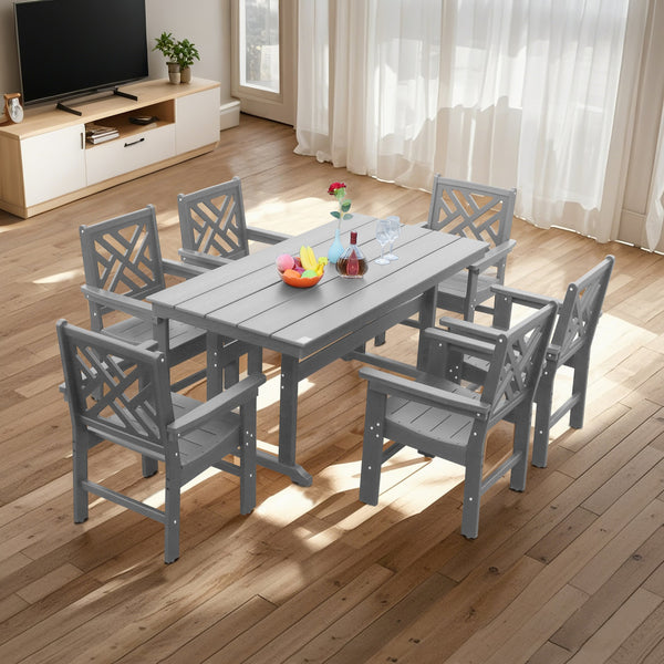 English Elm 7 Piece Hdpe Patio Dining Set For 6 - Weatherproof Outdoor Table & Chairs With Umbrella Hole, Grey W2681S00002