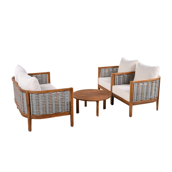 English Elm Outdoor Acacia Tub Sofa Set with Woven Rope Panels Deep Seating Patio Collection N780P24585960G