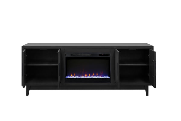English Elm Radiance 75" Fireplace TV Stand for TVs up to 85" — Fluted Doors, 26" Electric Insert, Black Finish B108P345210