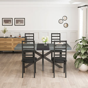 English Elm Retro Extendable Dining Set with Metal Frame and 4 Steel Chairs, Space-Saving Modern Farmhouse Elegance Black+Gery W757S00034