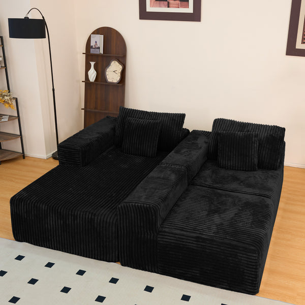 English Elm 112.99"Cloud Long-Pile Corduroy Sectional Sofa with L-Shape Chaise, Modular Deep-Seat Comfort for Living Room Black W3276S00009