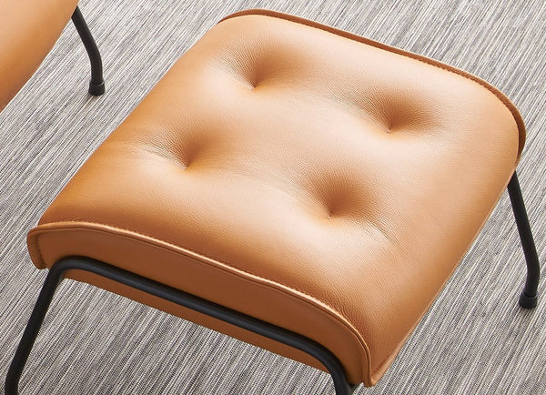 English Elm Zusa Sandstone Top Grain Leather Accent Chair & Ottoman with Metal Frame, Full Foam, Modern Luxe B2726S00389