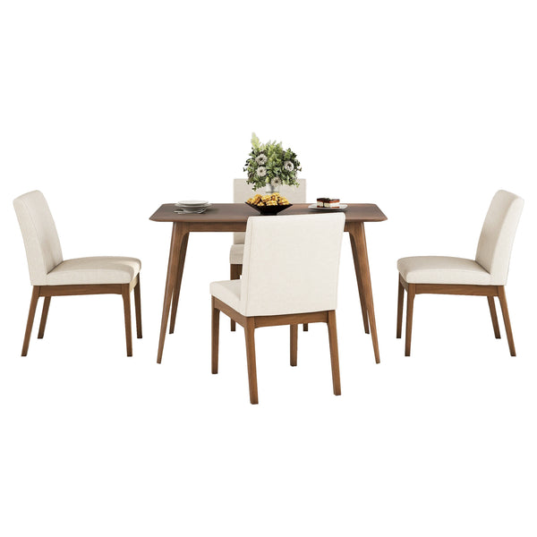 English Elm 5-piece Mid-century Rubberwood Dining Set with Upholstered Chairs for Small Spaces N759S004001K