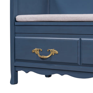 English Elm Trexm Carved Entryway Storage Bench Cushioned Lift Top Pine Frame Antique Style N715P198567M