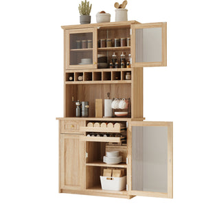 English Elm Topmax Farmhouse Buffet Hutch with Wine Rack Shaker Glass Pantry Cabinet N717P327043N