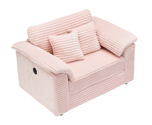 English Elm 47.24-inch corduroy armchair with storage ottoman and USB ports, spring seat, solid wood frame lounge Pink W3356S00022