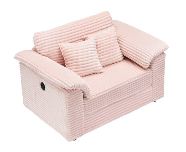 English Elm 47.24-inch corduroy armchair with storage ottoman and USB ports, spring seat, solid wood frame lounge Pink W3356S00022