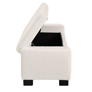 English Elm 50" Upholstered Storage Bench Textured Fabric Hinged Lid Birch Legs Bedroom Entryway N767P397108B