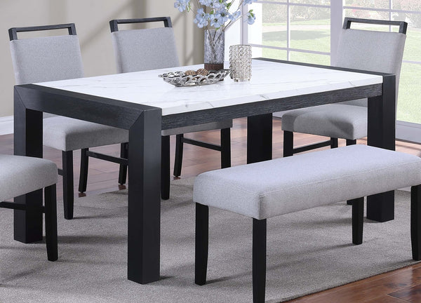 English Elm Modern Dining Table and 6 Side Chairs with Faux Marble Top, Sturdy Thick Legs, Sleek Contemporary Style Charcoal,White 17 L x 6 W x 42 H B011S01874