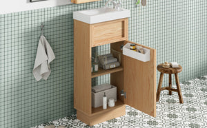 English Elm 15.75" Rustic Bathroom Vanity with Reversible Resin Sink, Soft-Close Door, Adjustable Shelf, Compact Elegance N729P285513N