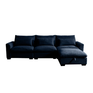 English Elm Corduroy L-Shaped Sectional Sofa With Storage Ottoman & 3 Pillows - Perfect For Small Spaces! W714S00651