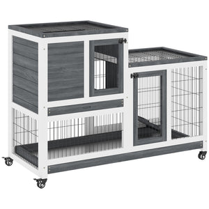 English Elm Pawhut Elevated Wooden Rabbit Hutch With Enclosed Run, Wheels & Removable Tray For Easy Care W2225P200855-GIGA