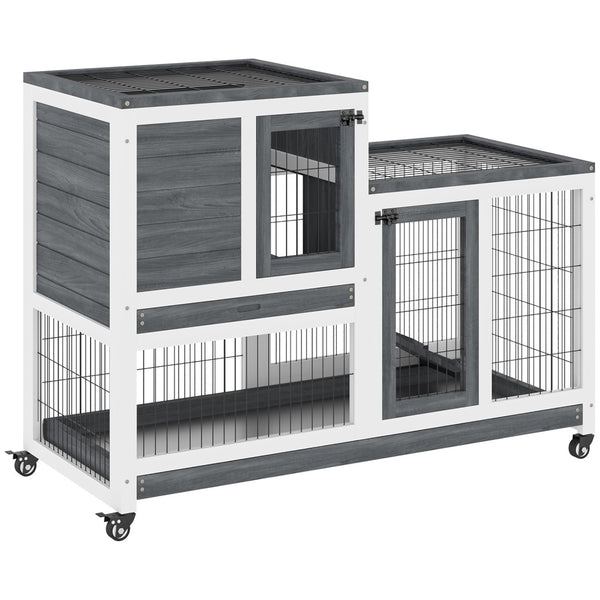 English Elm Pawhut Elevated Wooden Rabbit Hutch With Enclosed Run, Wheels & Removable Tray For Easy Care W2225P200855-GIGA