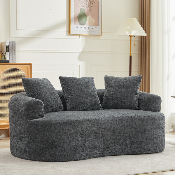 English Elm Curved Chenille Loveseat with Memory Foam Seating and Three Pillows for Compact Spaces Grey W2915P324465