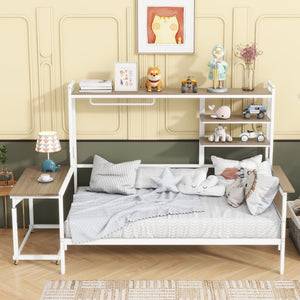 English Elm Twin Metal Daybed With Movable Desk, Shelves & Clothes Hanger - Ideal For Small Spaces & Dorms! N737P199195K-GIGA