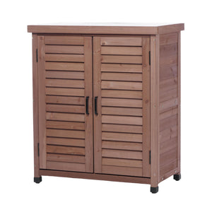 English Elm Potting Bench Solid Wood Workstation with Metal Top Louvered Cabinet Outdoor Garden Brown W2640P228401