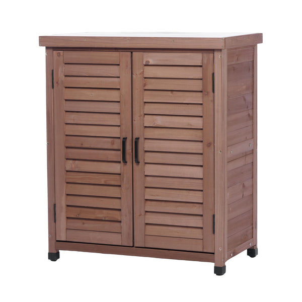 English Elm Potting Bench Solid Wood Workstation with Metal Top Louvered Cabinet Outdoor Garden Brown W2640P228401