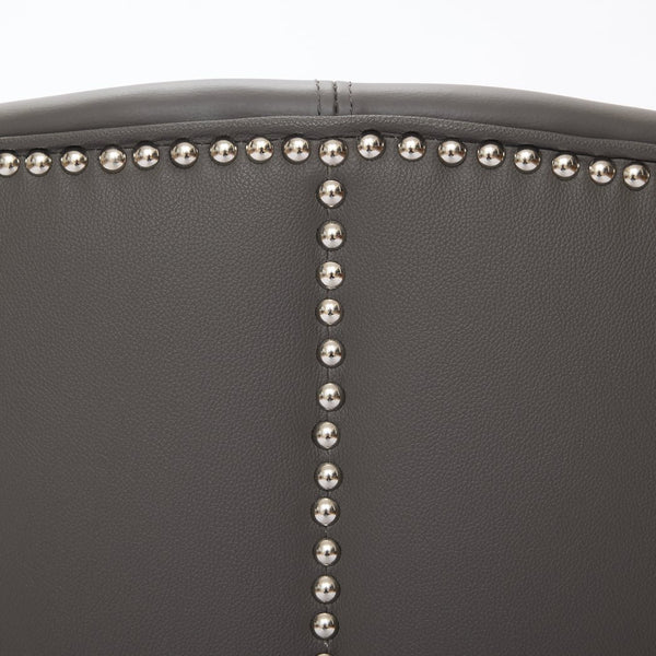 English Elm Gray Top-Grain Leather Swivel Accent Chair with 360° Smooth Spin, Riveted Mid-Century Lounge for Living Room/Office - Durable 150kg Capacity W570P386953