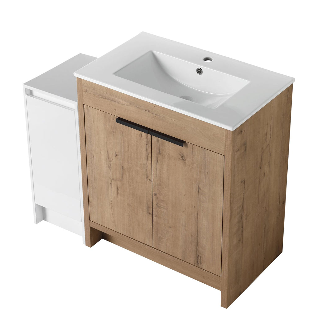 English Elm 42 Inch Freestanding Bathroom Vanity With Ceramic Sink, Soft-Close Doors & Ample Storage Solutions W999S00309