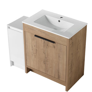 English Elm 42 Inch Freestanding Bathroom Vanity With Ceramic Sink, Soft-Close Doors & Ample Storage Solutions W999S00309