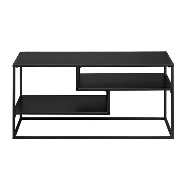 English Elm Walker Edison - Modern Minimal Floating Shelf Coffee Table Solid Black – Sleek Powder-Coated Steel, Two Display Shelves, Warp-Resistant MDF B185P326694