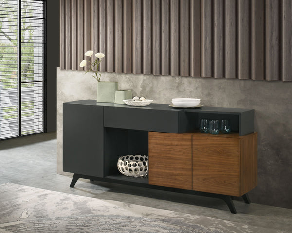 English Elm Destin Walnut+Black Ceramic Server with Drawer & 2/3 Extension, Veneer Finish, Stylish Storage B2726P246632