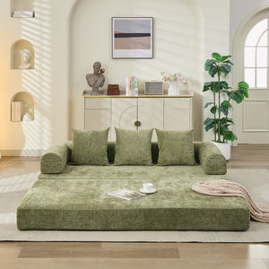 English Elm Comfy Chenille Folding Floor Sofa Bed with Armrest for Studio and Guest Rooms Green W1143P401140