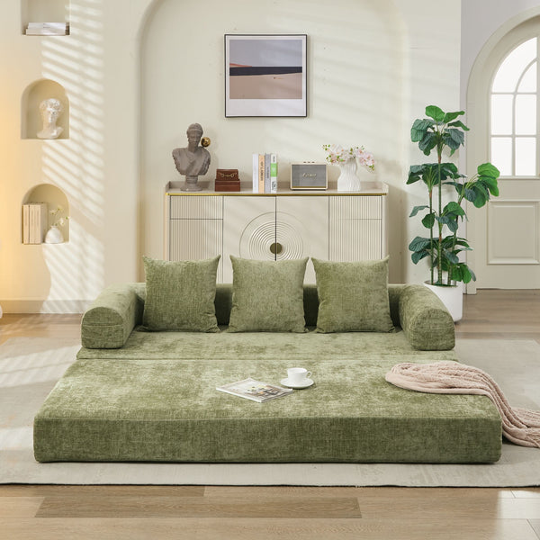 English Elm Comfy Chenille Folding Floor Sofa Bed with Armrest for Studio and Guest Rooms Green W1143P401140
