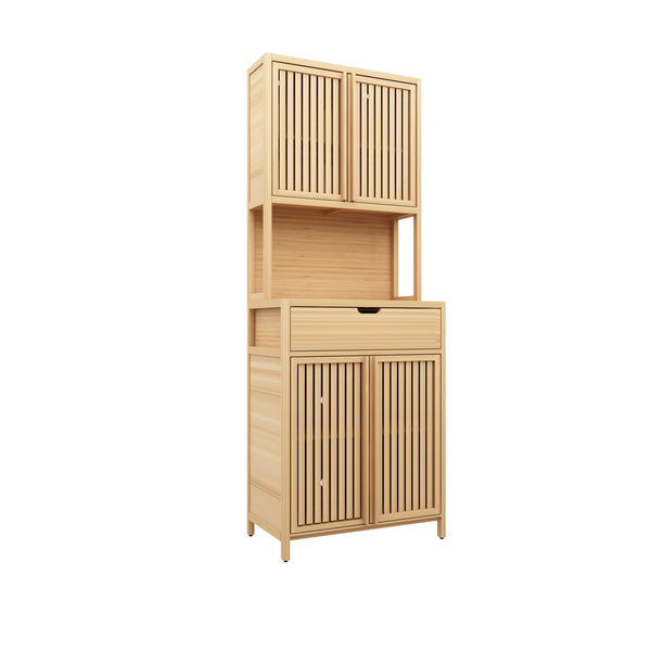 English Elm 72-foot-tall, bamboo double-door storage cabinet in natural finish with drawers, eco-friendly high-capacity organizer for bedroom, bathroom, dining, living rooms W2207P242502
