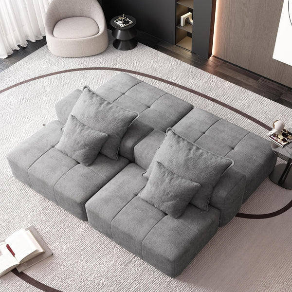 English Elm Modern Modular Sectional Sofa With 2 Ottomans, Plush Chenille Fabric, 4 Accent Pillows, Grey Elegance W1885S00060