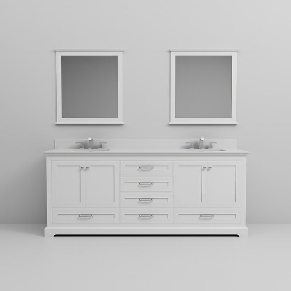 English Elm White Double Bath Vanity 80 in W x 22 in D with Cultured Marble Top, Chrome Faucets & 30-in Mirrors — Durable Scratch-Resistant Countertop, Wood Construction B2731S01084