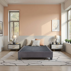 English Elm Modern Low Profile King Platform Bed Base Upholstered in Soft Polyester Fabric Grey B108P468538