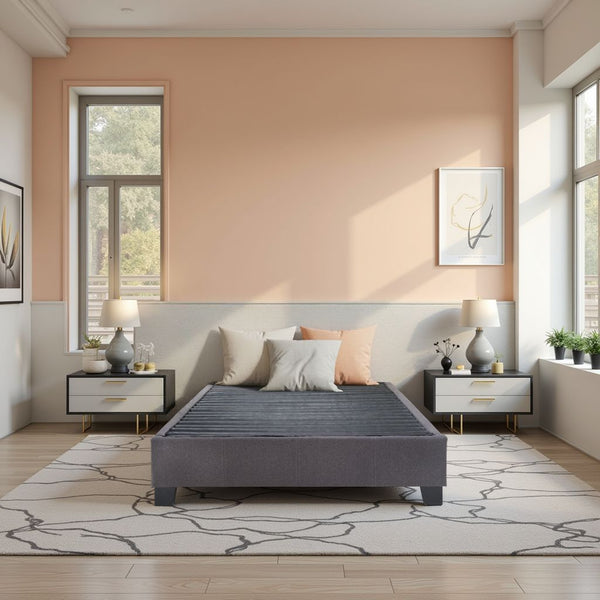 English Elm Modern Low Profile King Platform Bed Base Upholstered in Soft Polyester Fabric Grey B108P468538