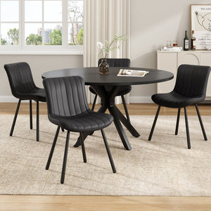 English Elm 47 Inch Round Dining Table For 4-6, Mid-Century Modern Wood Table With Sturdy Base & Versatile Use T3623P380322