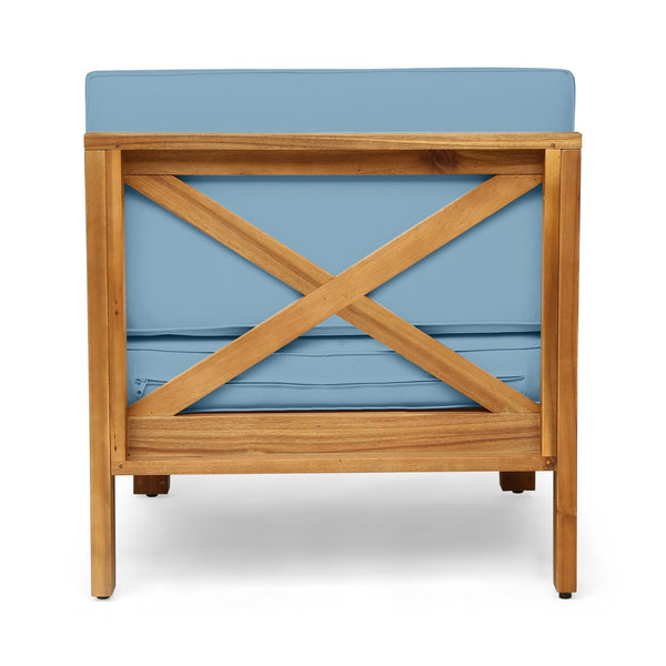 English Elm Brava Outdoor Acacia Hardwood Dining Chair with Cross-back Design and Water-resistant Cushion 64493.00BLU
