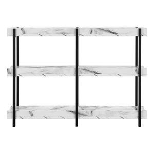 English Elm Accent Table - Modern White Marble Look Console With Black Metal Frame For Entryway & Living Room Storage B2710P218992