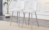 English Elm Modern White Pu Bar Stool - Silver Metal Legs With Cross Reinforcement.White,Silver Metal Legs,Bar Stool.Set Of 2 Chairs.