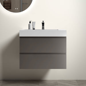 English Elm Alice 30" Gray Floating Bathroom Vanity With Sink - Modern Design, Large Storage & Quiet Soft-Closing Drawers W1865S00005