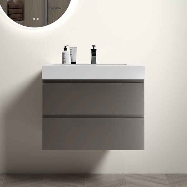 English Elm Alice 30" Gray Floating Bathroom Vanity With Sink - Modern Design, Large Storage & Quiet Soft-Closing Drawers W1865S00005