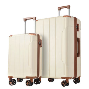English Elm Hardshell Abs 2 Piece Luggage Set with Tsa Lock Spinner Wheels Carry on Travel Brown White N730P306666O