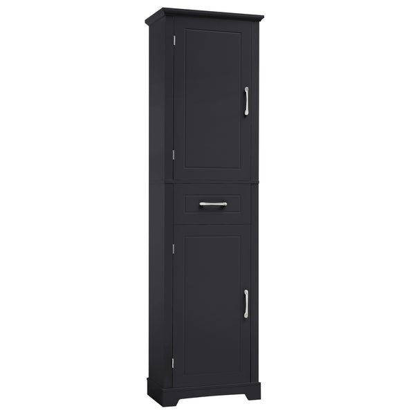 English Elm Tall Bathroom Storage Cabinet with Slim Profile, Adjustable Shelves, Anti-Tip Safety & Painted MDF Finish Black N725P246463B