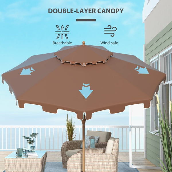 English Elm Outsunny 9' Ruffled Patio Umbrella With Crank & Tilt, Double-Top Vent Design For Garden & Pool Use W2225P217595-GIGA